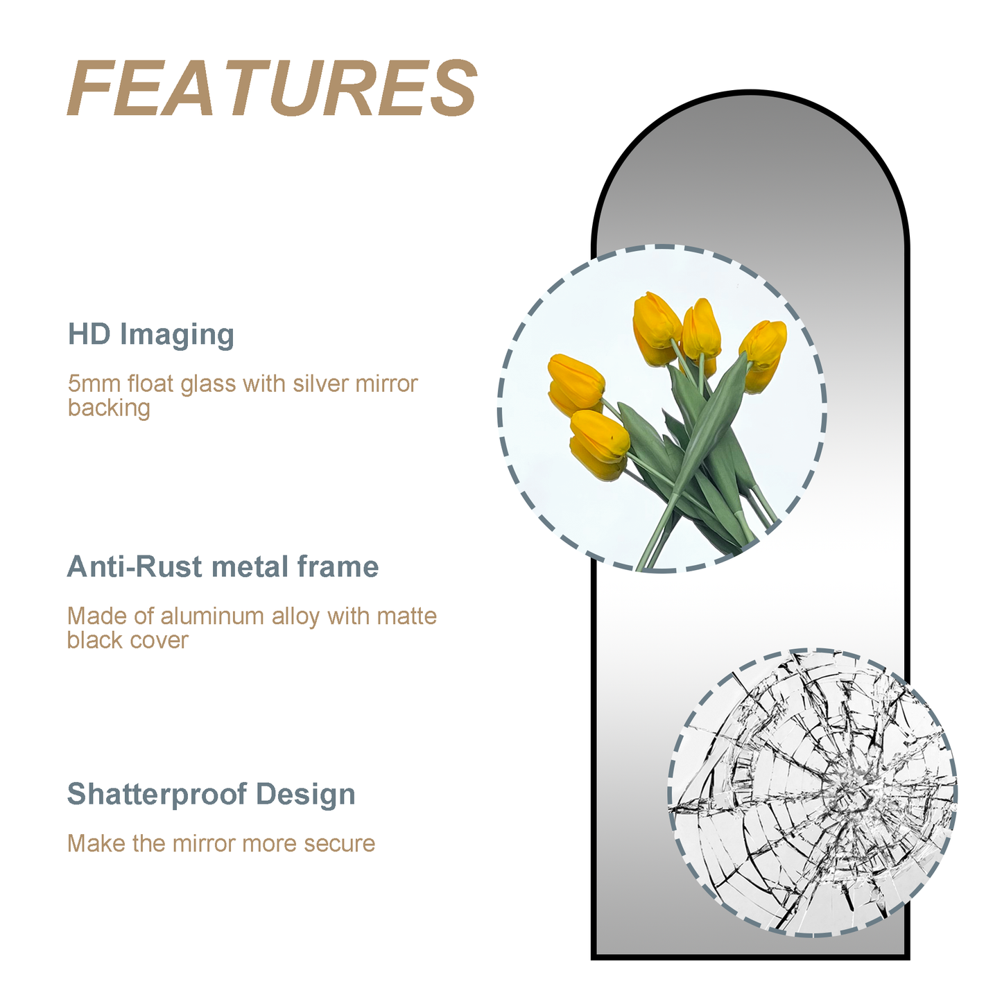 Wall Mirror Full Length with Standing, Black Arched Mirror,60'x20'', Large Floor Mirror with Aluminum Alloy Frame for Door Bedroom Bathroom Living Room (60x20-Black)