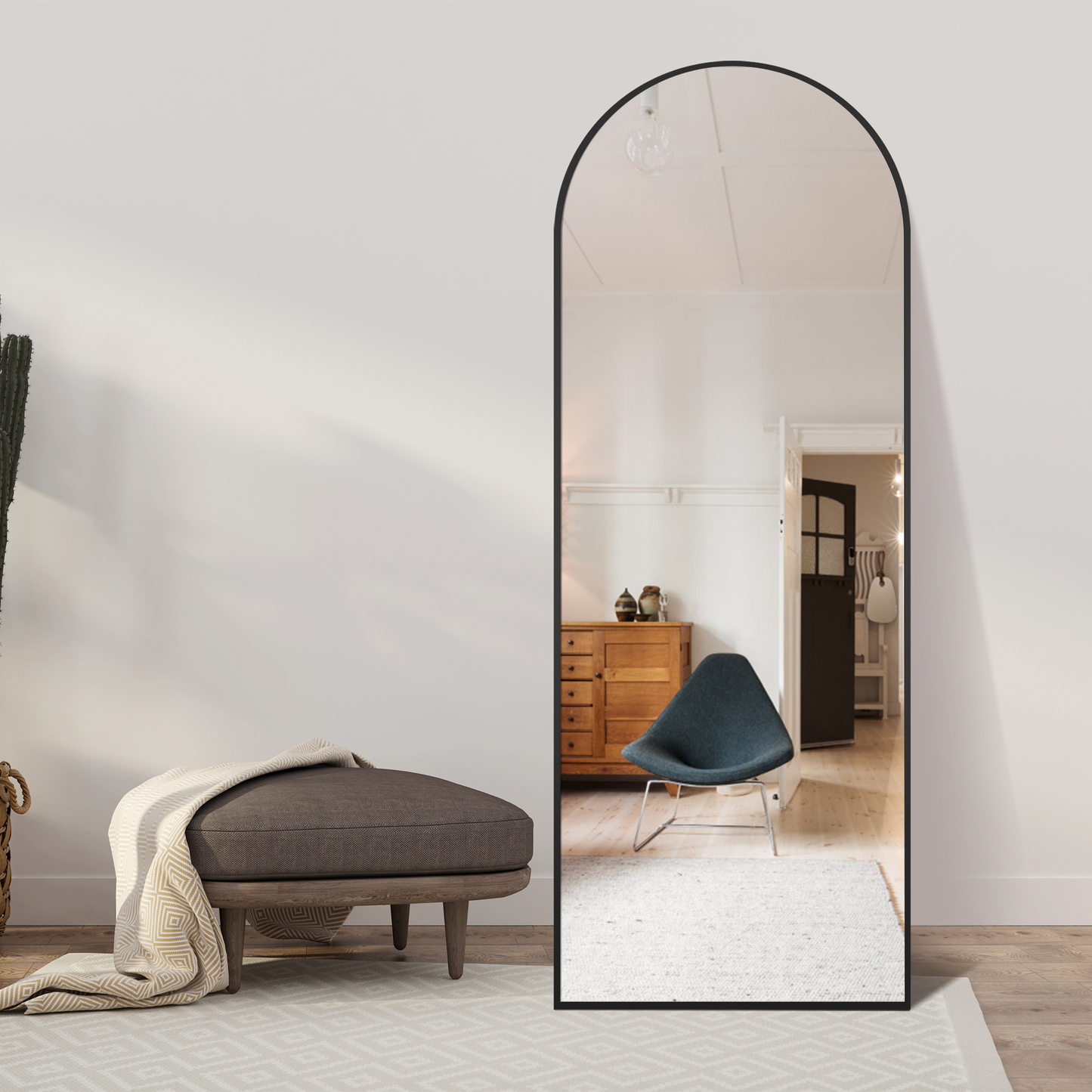 Wall Mirror Full Length with Standing, Black Arched Mirror,60'x20'', Large Floor Mirror with Aluminum Alloy Frame for Door Bedroom Bathroom Living Room (60x20-Black)