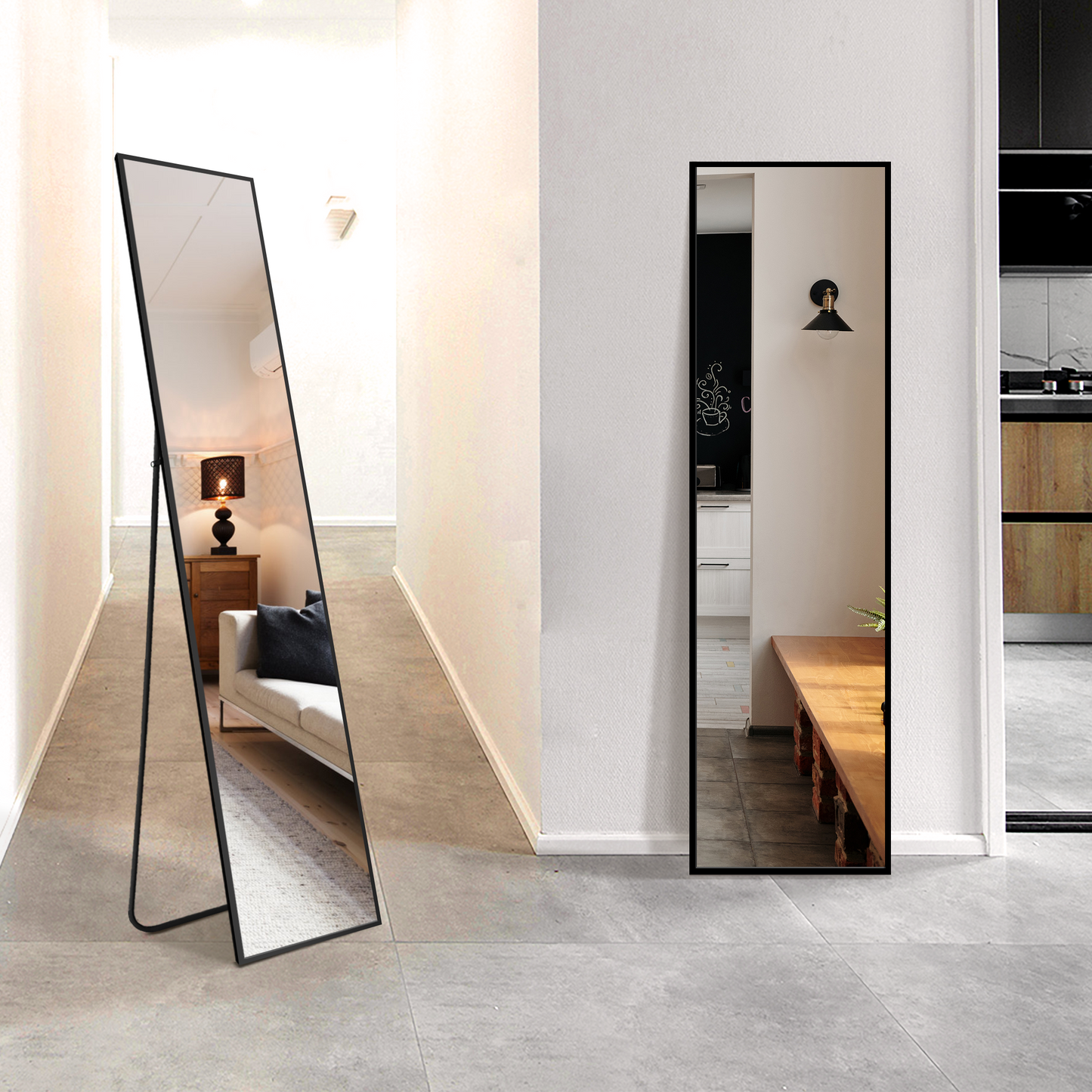 Standing Mirror Full Length Mirror,Large Floor Mirror with Aluminium Frame for Door Bedroom Bathroom Living Room (56x15-Black)