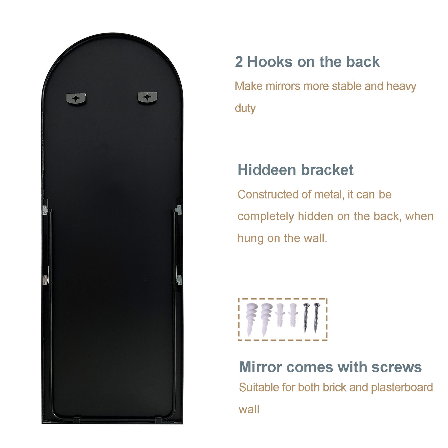 Wall Mirror Full Length with Standing, Black Arched Mirror,60'x20'', Large Floor Mirror with Aluminum Alloy Frame for Door Bedroom Bathroom Living Room (60x20-Black)