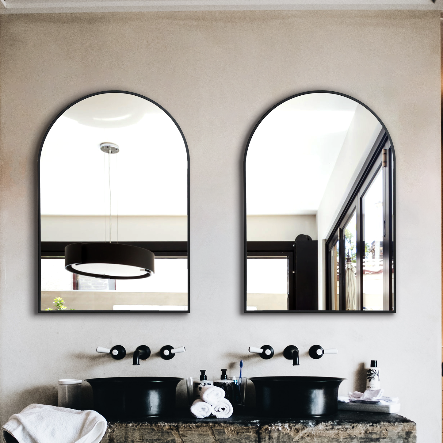 Arched Bathroom Mirror for Wall,Mirror for Vanity,24''x36'' Large Wall Mounted Mirror, Metal Frame (Black)