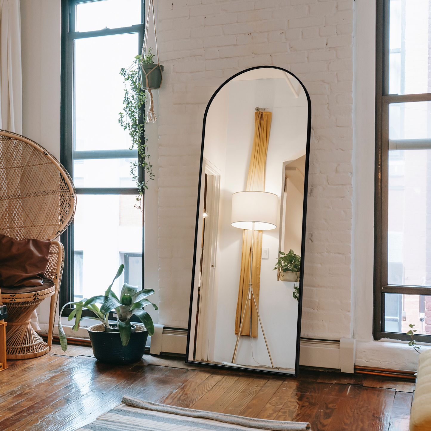 Wall Mirror Full Length with Standing, Black Arched Mirror,60'x20'', Large Floor Mirror with Aluminum Alloy Frame for Door Bedroom Bathroom Living Room (60x20-Black)