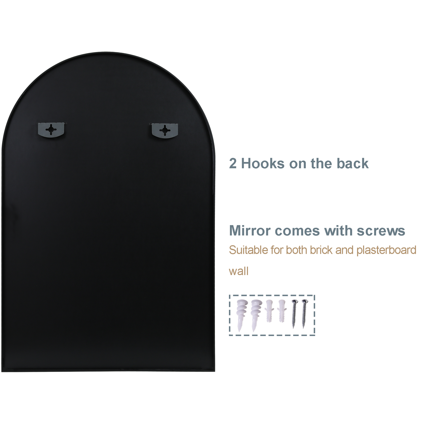 Arched Bathroom Mirror for Wall,Mirror for Vanity,24''x36'' Large Wall Mounted Mirror, Metal Frame (Black)