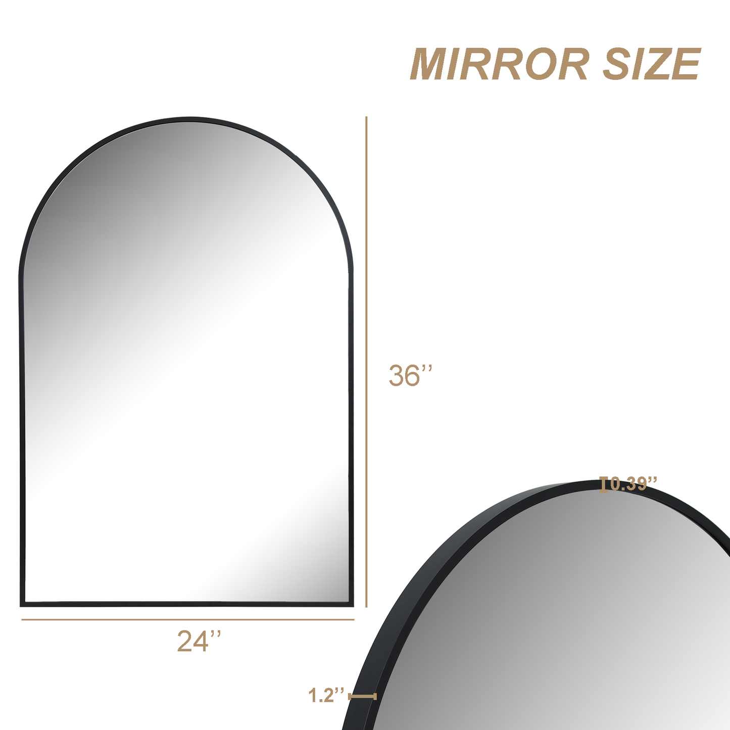 Arched Bathroom Mirror for Wall,Mirror for Vanity,24''x36'' Large Wall Mounted Mirror, Metal Frame (Black)